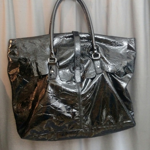 Leonello Borghi Men"s Patent Leather Weekender - Picture 2 of 8